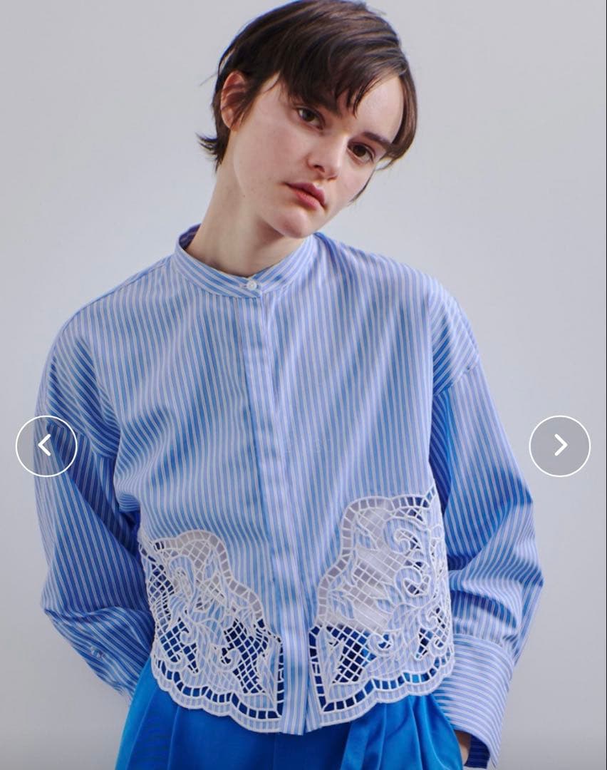 25ss アルアバイル エンブロイダリーポイントシャツ M スカラ ブルー