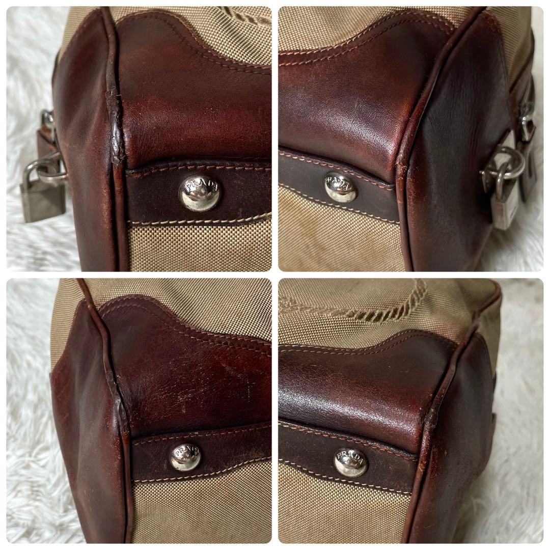 【希少】PRADA プラダ　ミニボストン　ボストン　ジャガード　ブラウン　バッグ