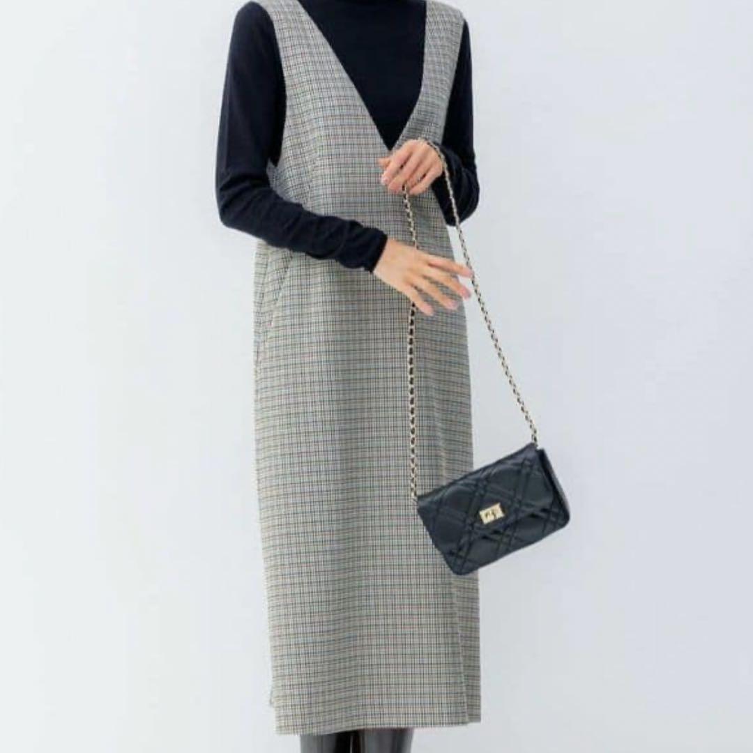 【未使用】23区 ガンクラブ チェックストレッチ ワンピース 千鳥柄 32