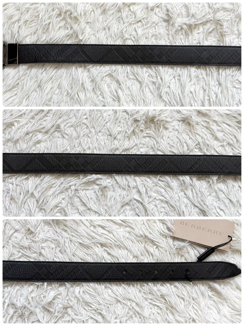 未使用タグ付き　バーバリー エンボス加工　本革レザーベルト　箱付き　ブラック