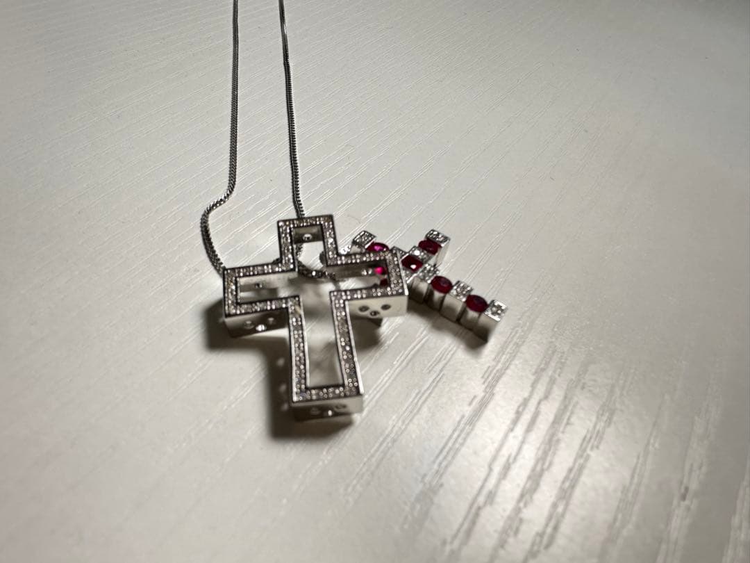 【新品】ダミアーニ似クロスペンダントネックレス シルバー×ピンク