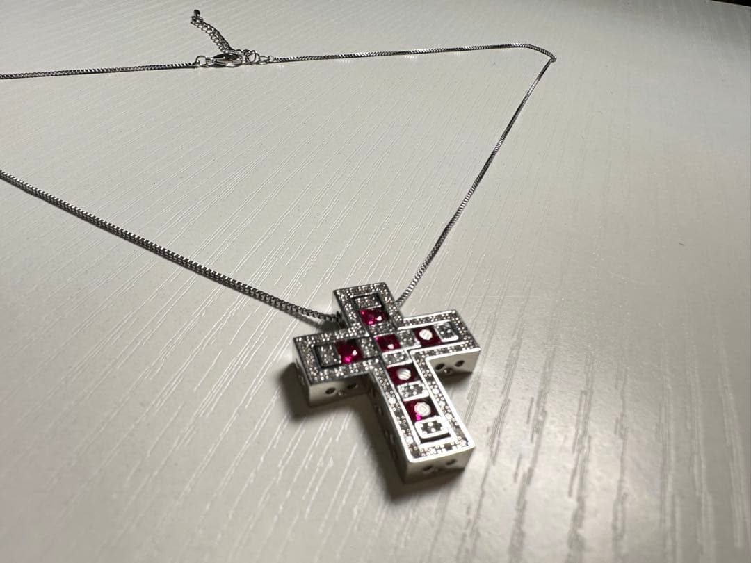 【新品】ダミアーニ似クロスペンダントネックレス シルバー×ピンク