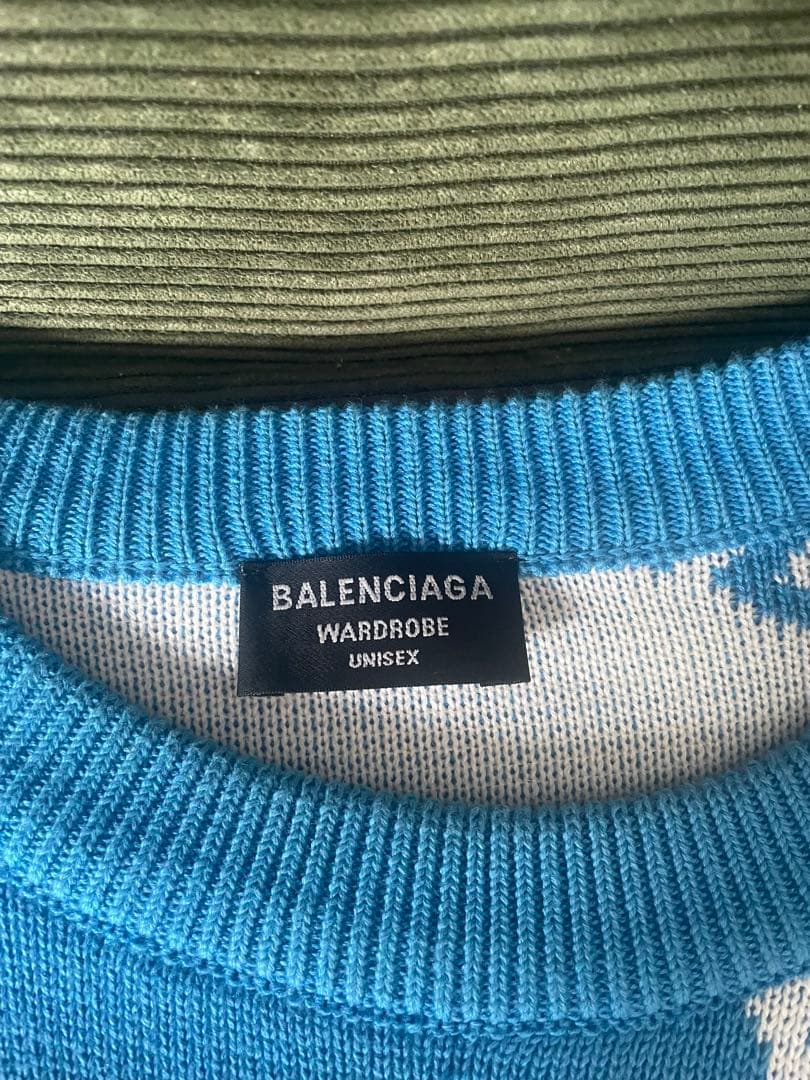 BALENCIAGA ユニセックスニットセーター 青/白