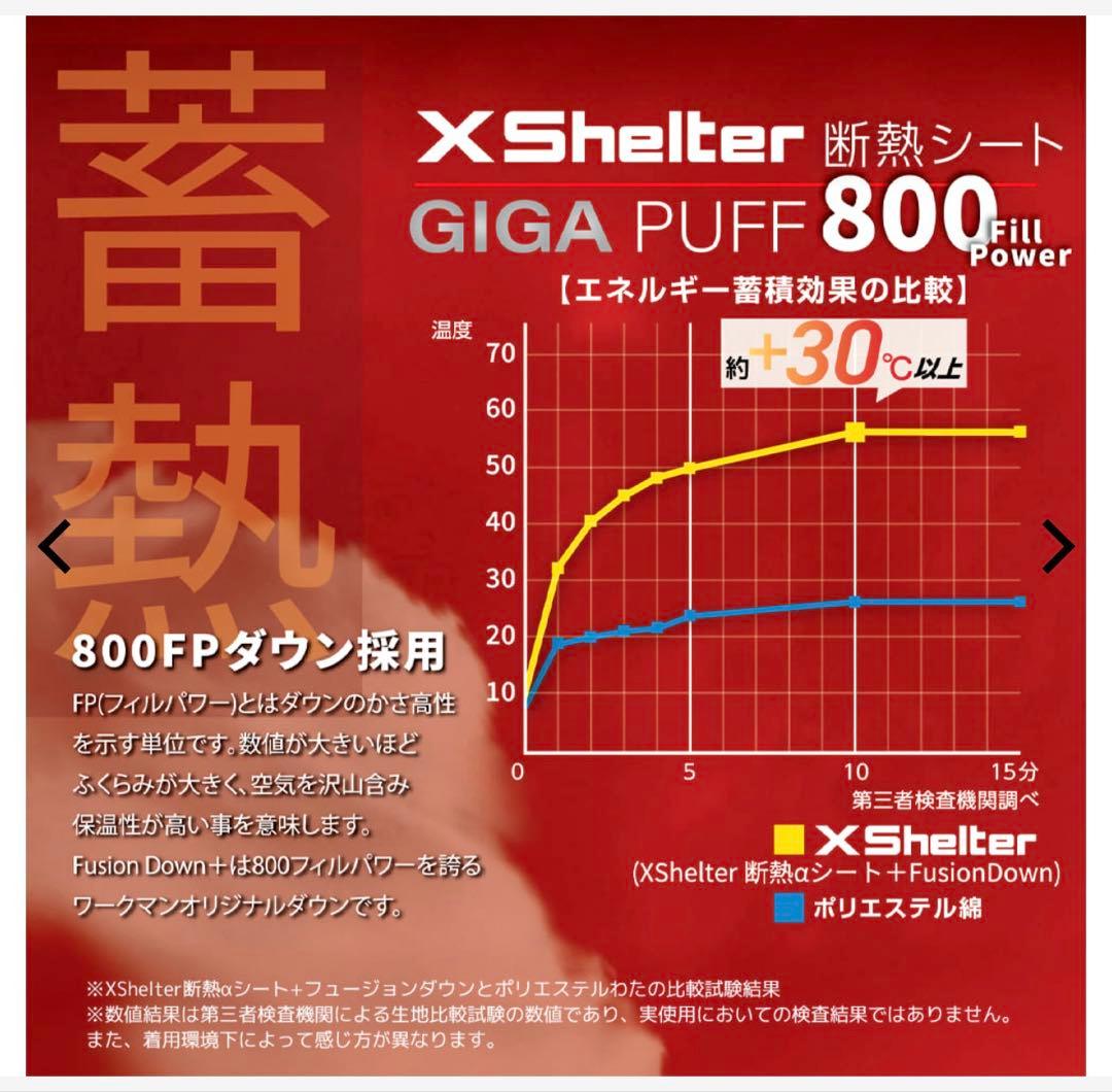 エックスシェルター LL オレンジレッド ギガパフ ダウン コート ワークマン