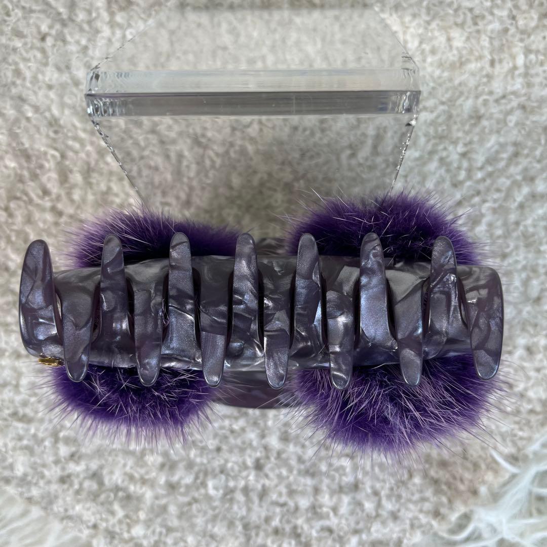 美品　ALEXANDRE DE PARIS ヘアクリップ　ミンクファー　パープル