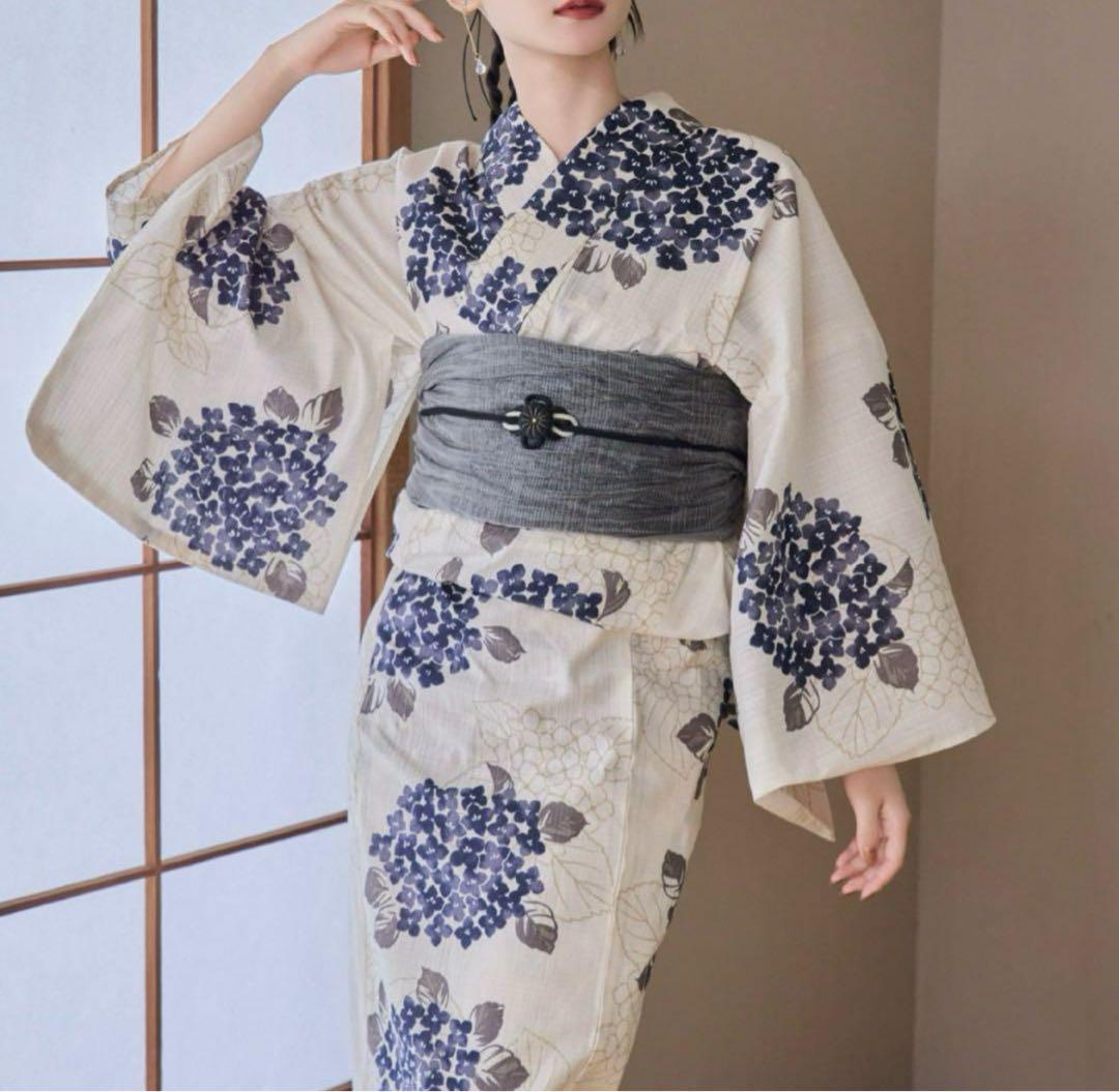 hinari×utatane 浴衣・帯・下駄セット 紫陽花ブルー