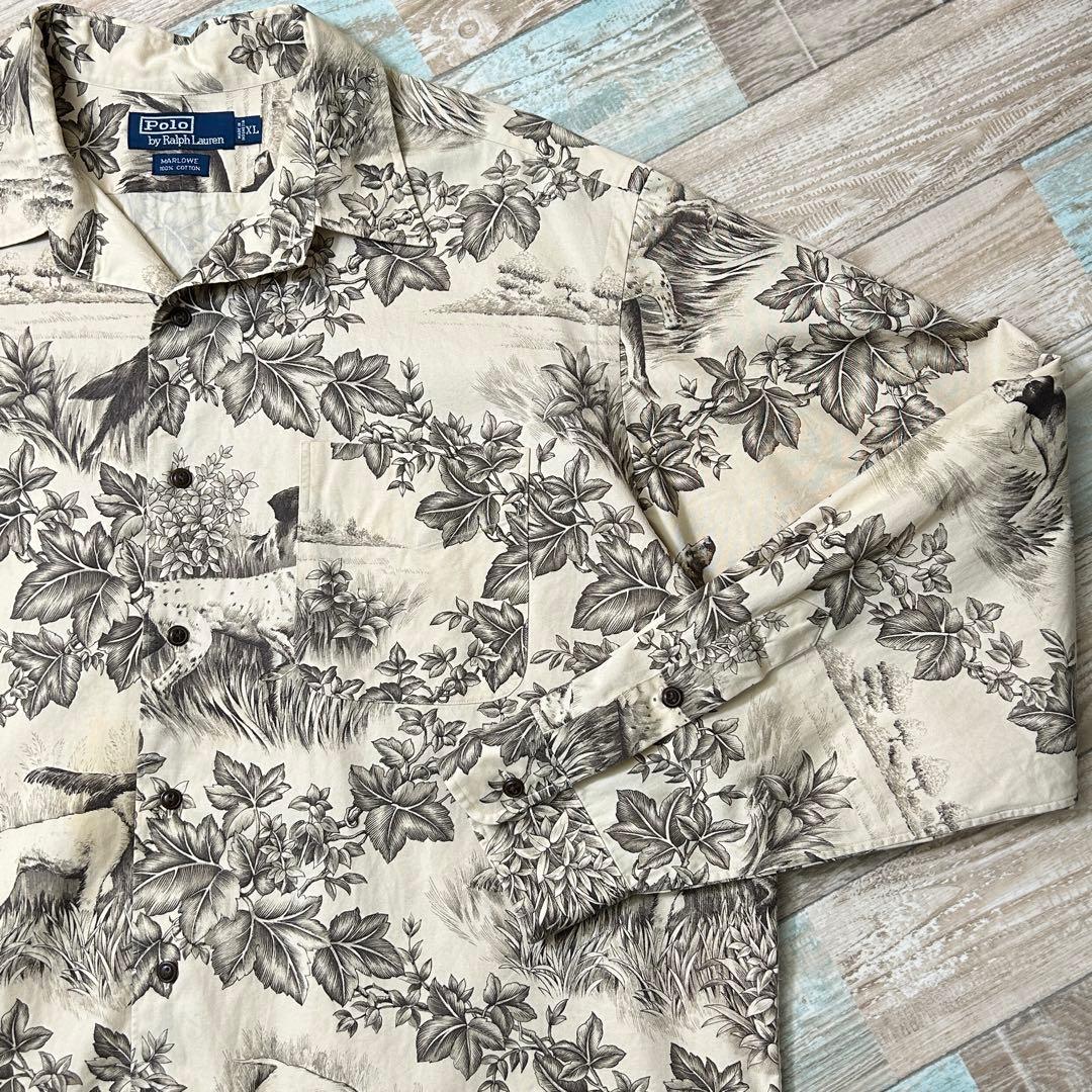 イ*ロ様 90s ラルフローレン MARLOWE 柄シャツ ハンティング 犬柄