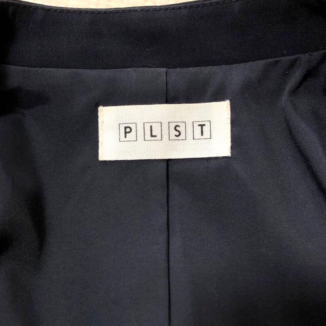 美品 PLST プラステ パンツスーツ 上下セットネイビー ノーカラー