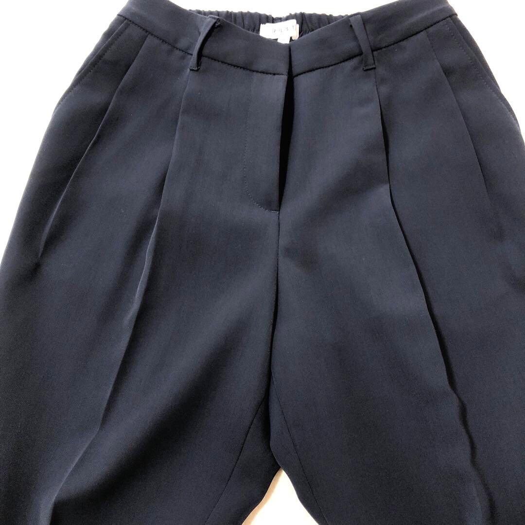 美品 PLST プラステ パンツスーツ 上下セットネイビー ノーカラー