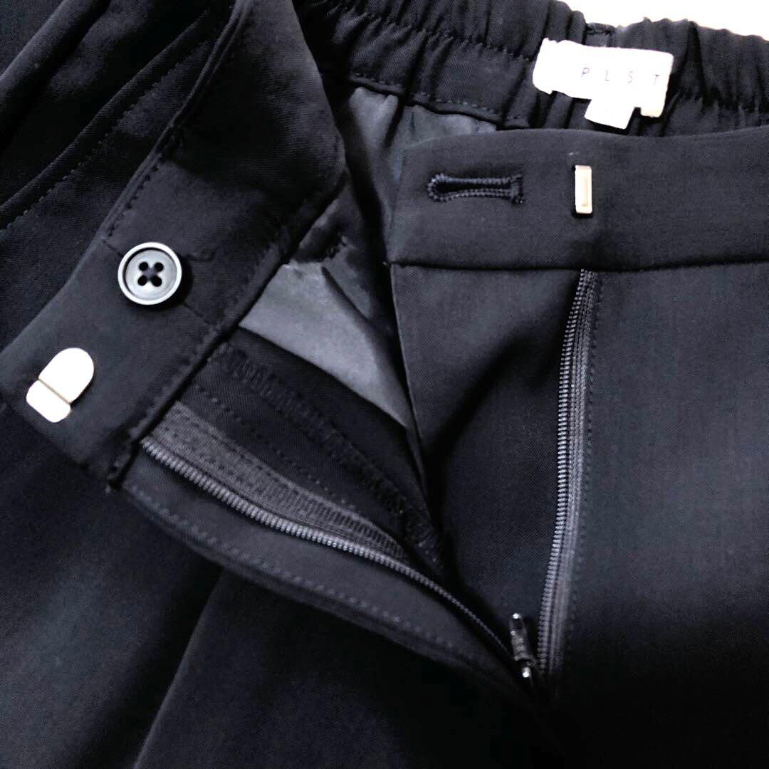 美品 PLST プラステ パンツスーツ 上下セットネイビー ノーカラー