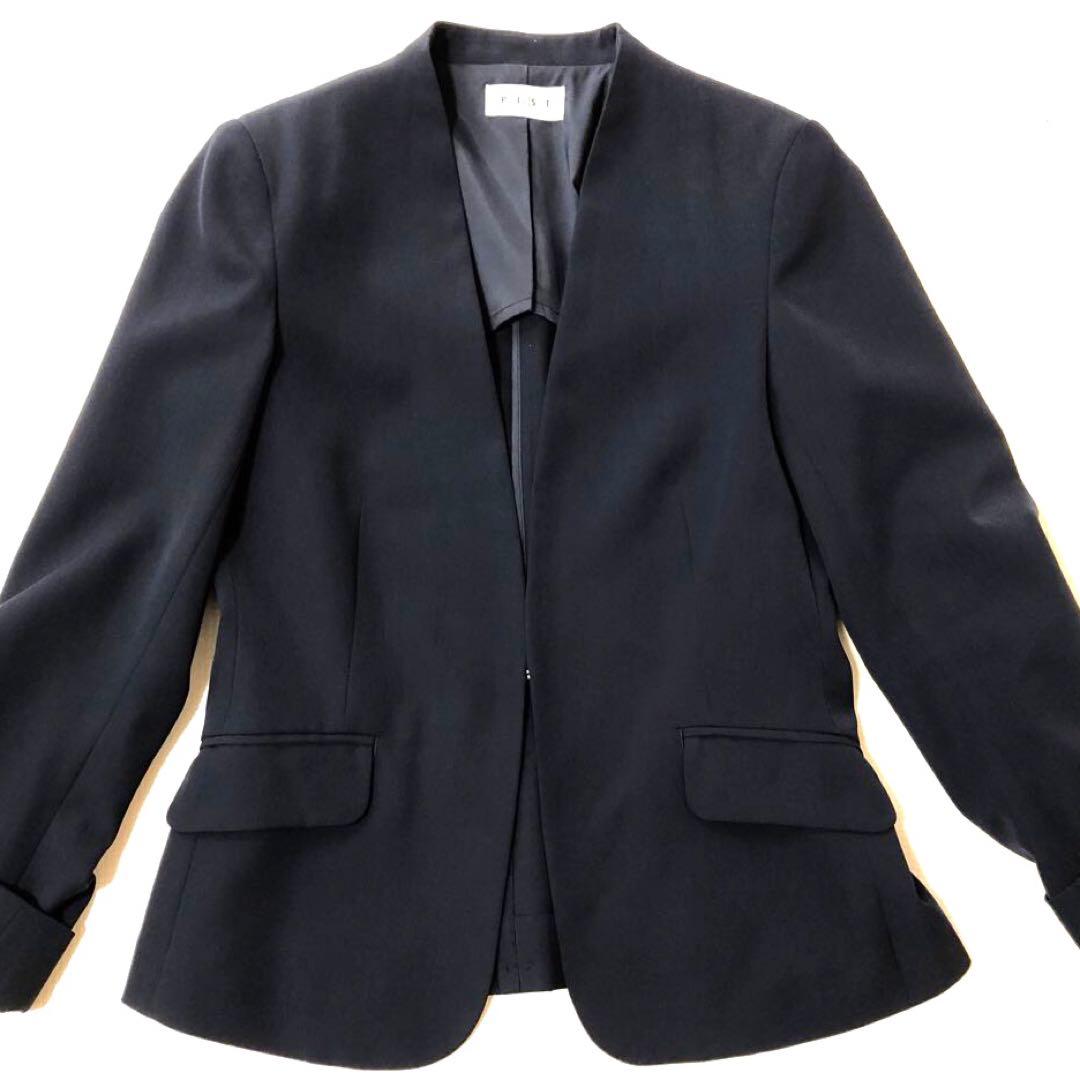 美品 PLST プラステ パンツスーツ 上下セットネイビー ノーカラー