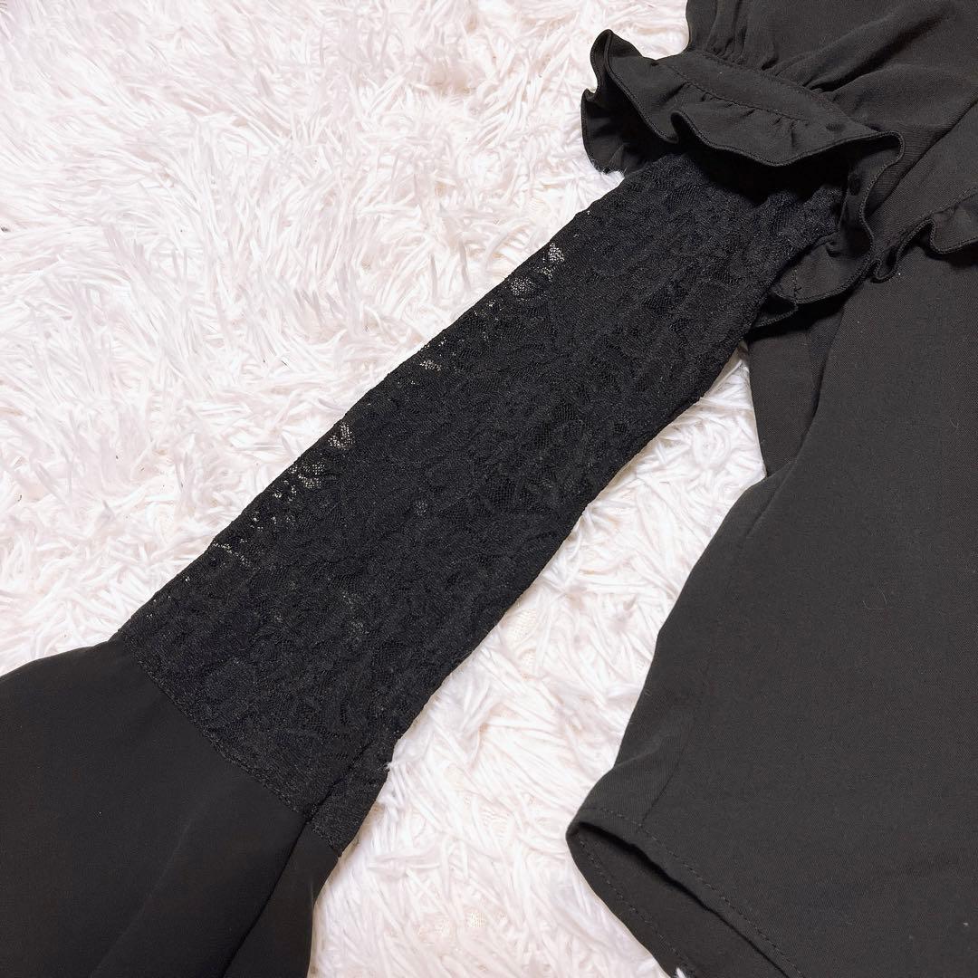 BPN 希少 コルセット 編み上げ 姫袖 ブラウス レース シア ゴシック 黒