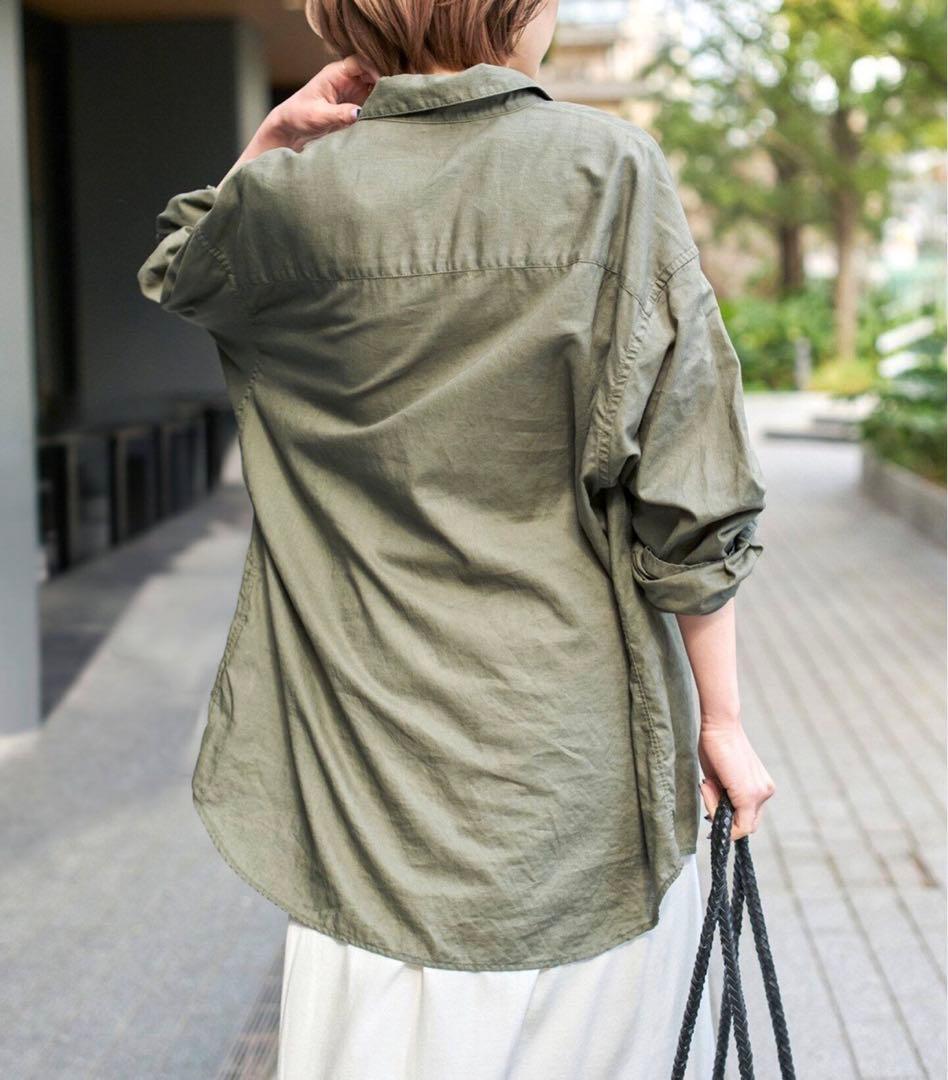 Spick and Span コットンリネンユーティリティーシャツ　カーキ