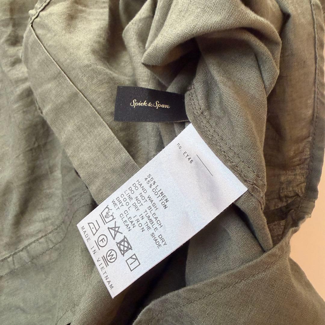 Spick and Span コットンリネンユーティリティーシャツ　カーキ