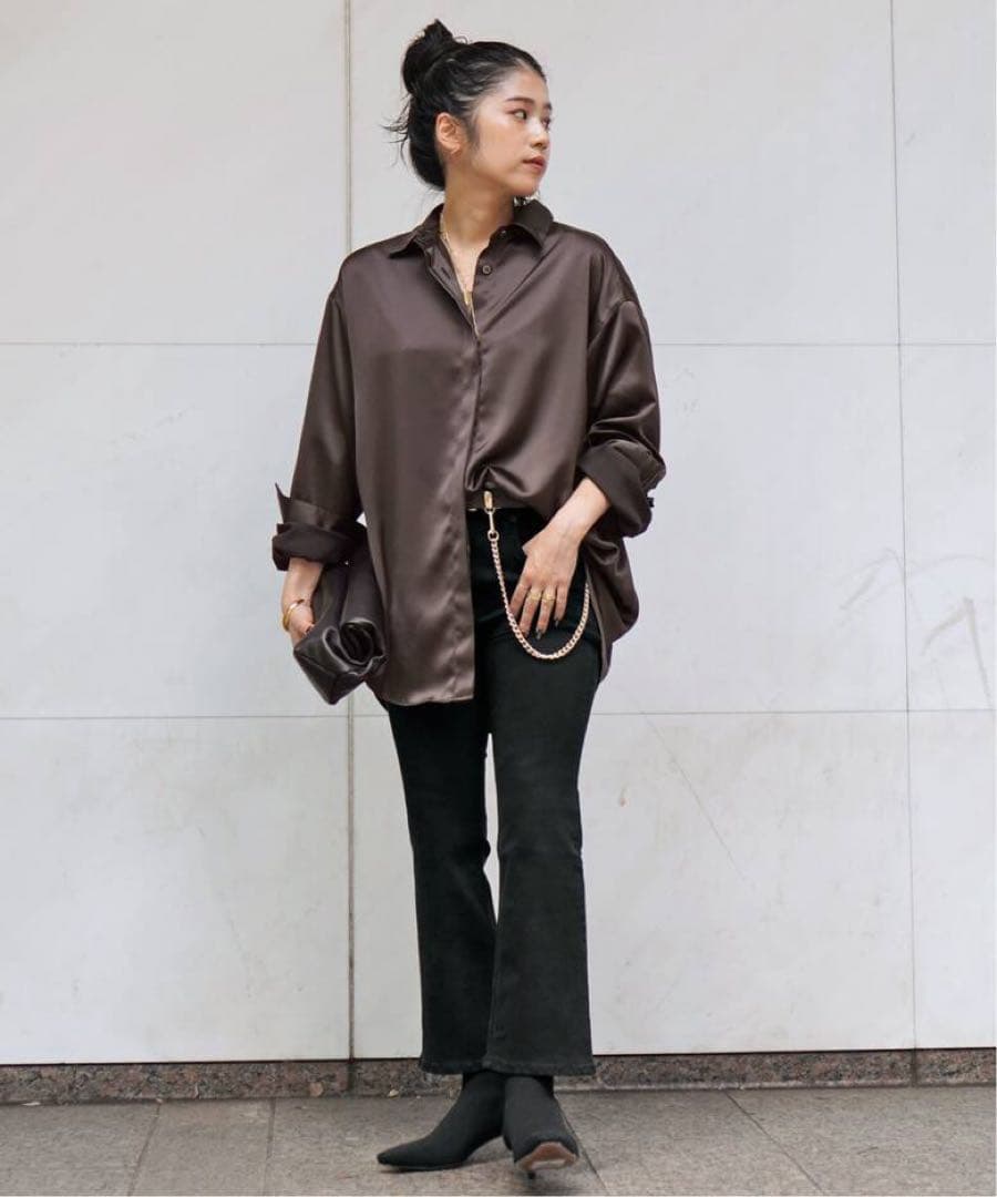 【美品】AP STUDIO サテンシャツ　ブラウン　大幅値下げ