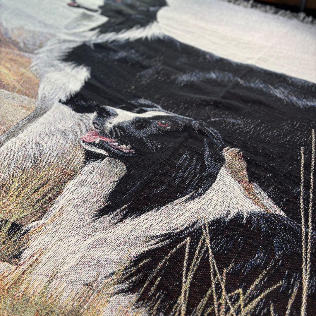 USA製　ヴィンテージ　ボーダーコリー　超大判ラグ　タペストリー　コットン.