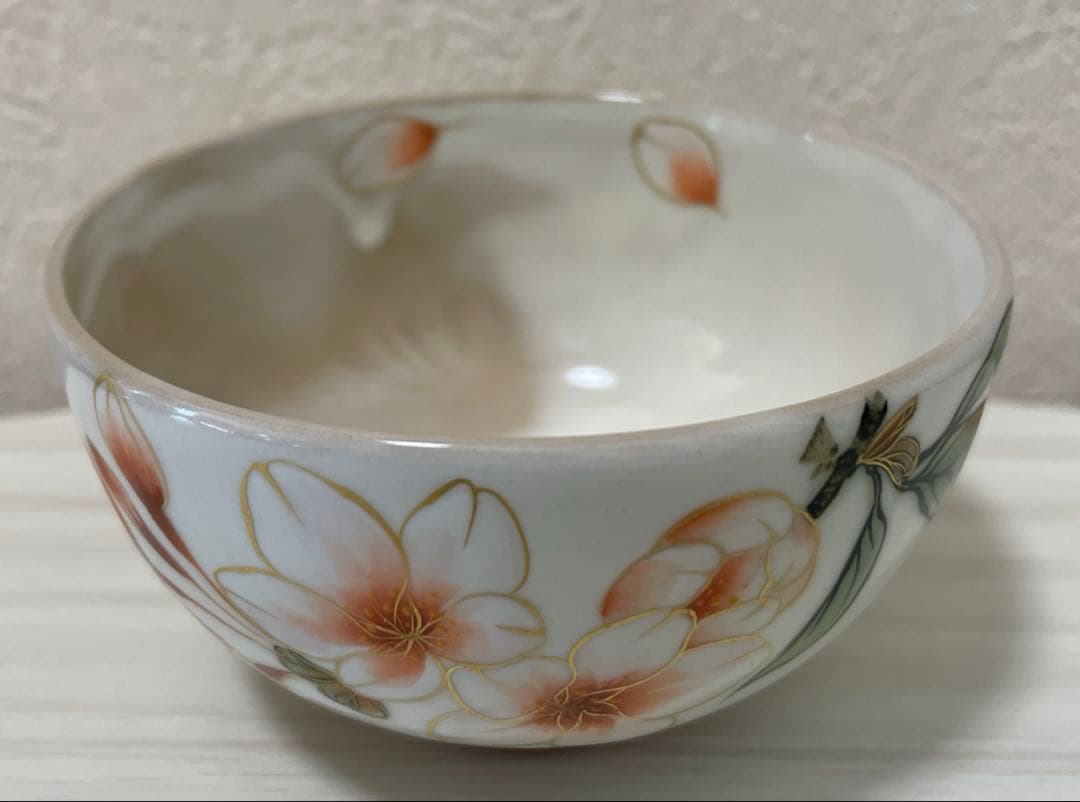 陶あん　京焼　伝統工芸色絵付け 湯呑み茶碗 桜　（お皿付き）