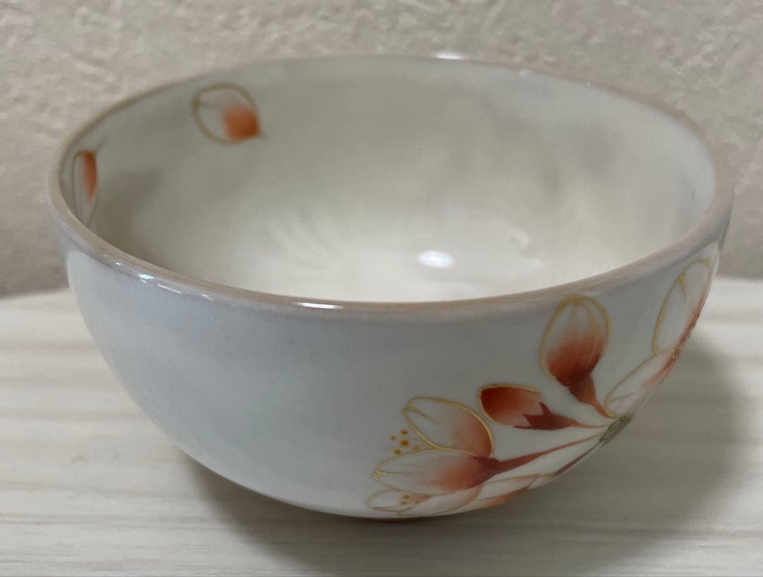 陶あん　京焼　伝統工芸色絵付け 湯呑み茶碗 桜　（お皿付き）