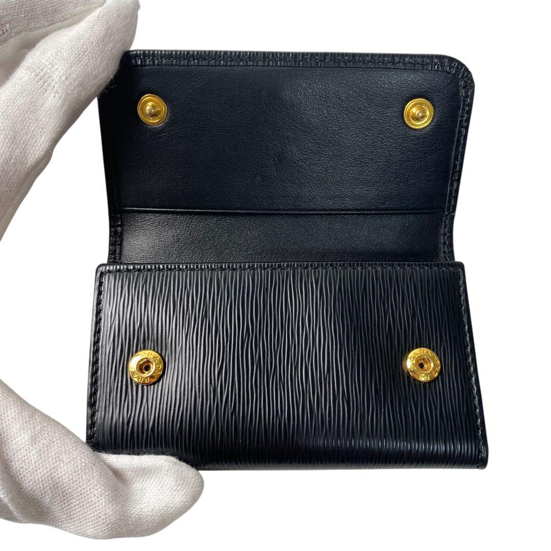 美品 プラダ PRADA 4連 キーケース 三角ロゴプレート ブラック