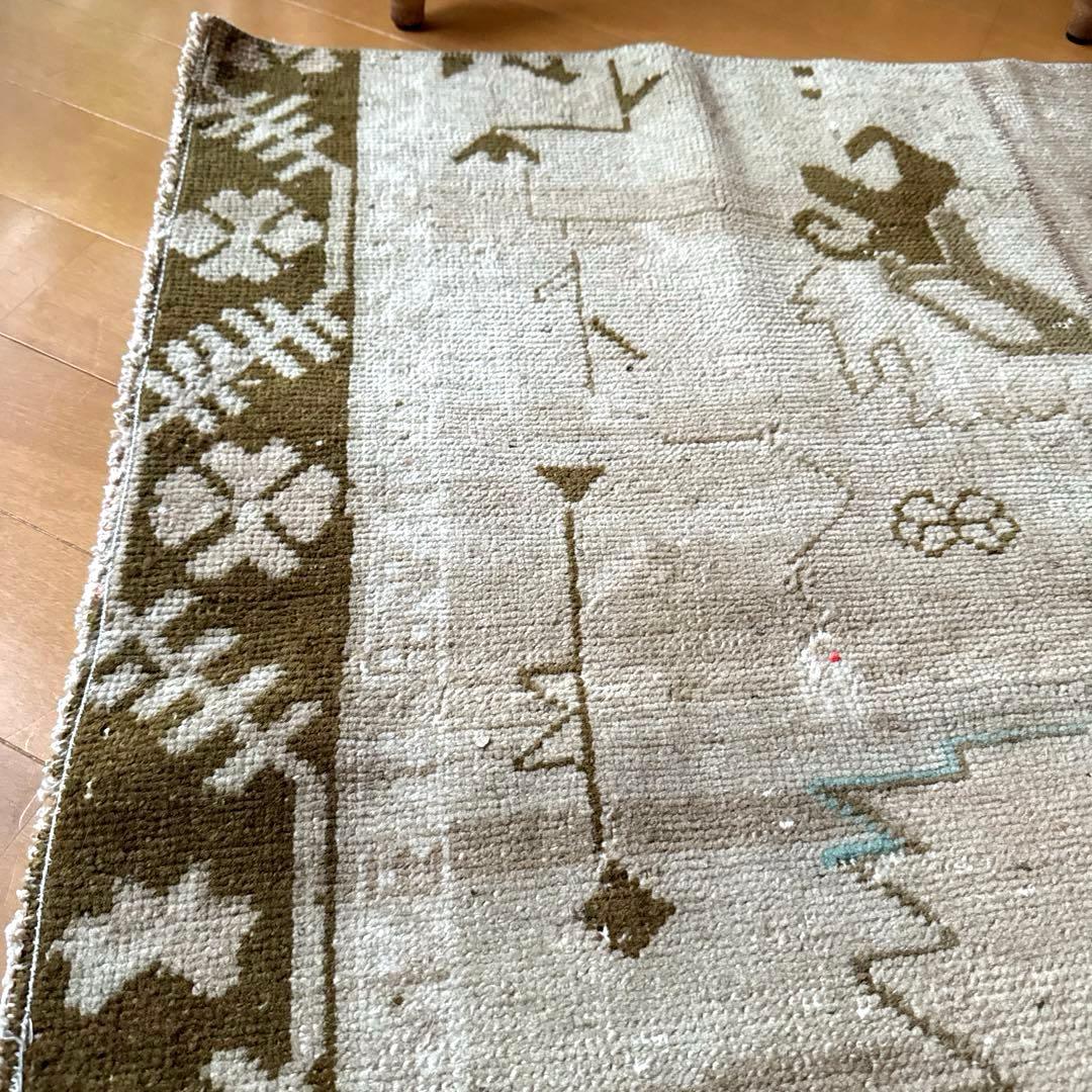 71×124ウール　ベージュ×ブラウン　パッチワーク　トルコヴィンテージラグ