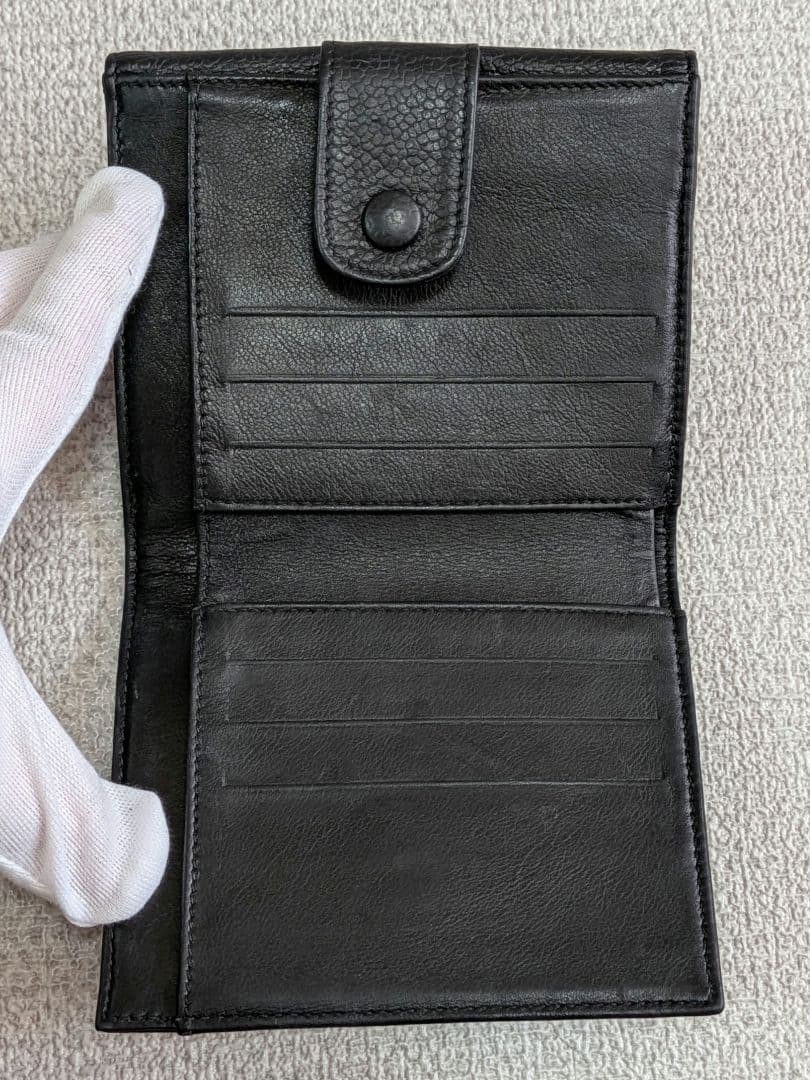 シャネル　デカココ　Wホック折り財布　キャビアスキン　黒　ミニチェーンウォレット