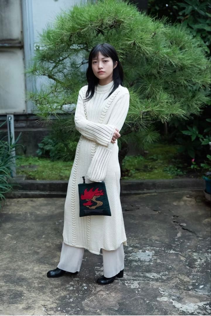 unpis tukifune ハンドバッグ　ニットバッグ　松　盆栽