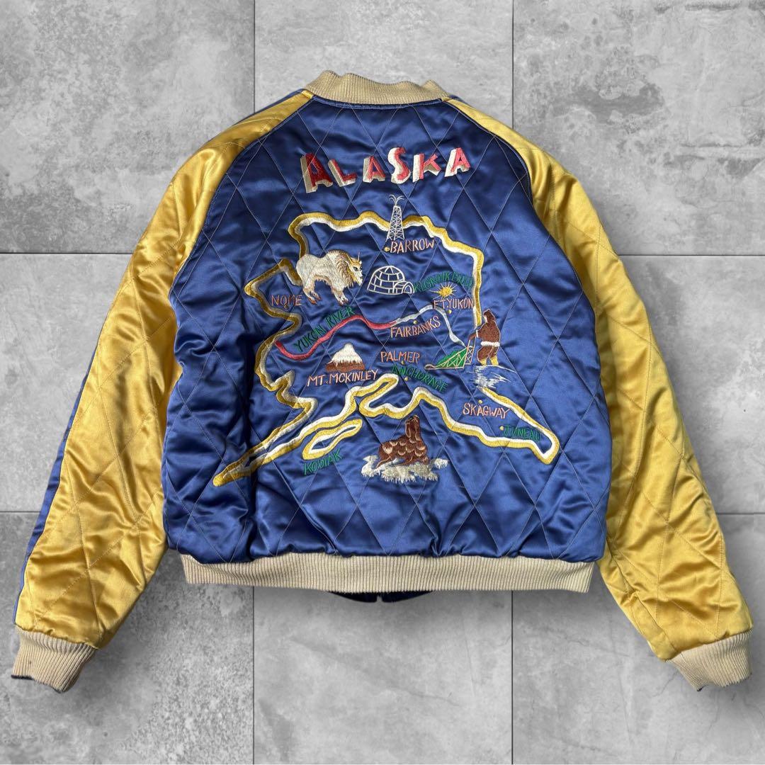 【希少】 テーラー東洋 スカジャン 別珍 M アラスカ 犬ぞり シロクマ 刺繍