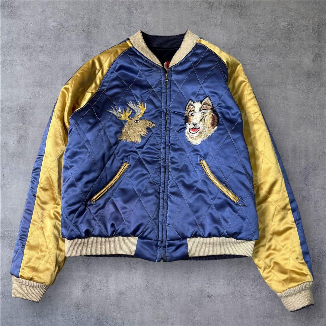 【希少】 テーラー東洋 スカジャン 別珍 M アラスカ 犬ぞり シロクマ 刺繍