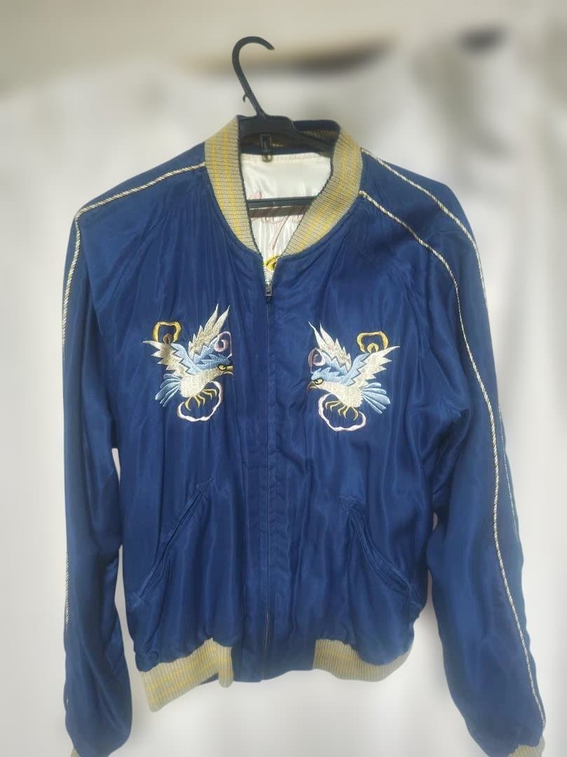 青いスカジャン 鷹 富士山刺繍