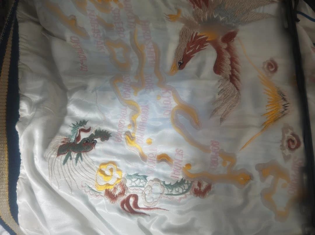 青いスカジャン 鷹 富士山刺繍