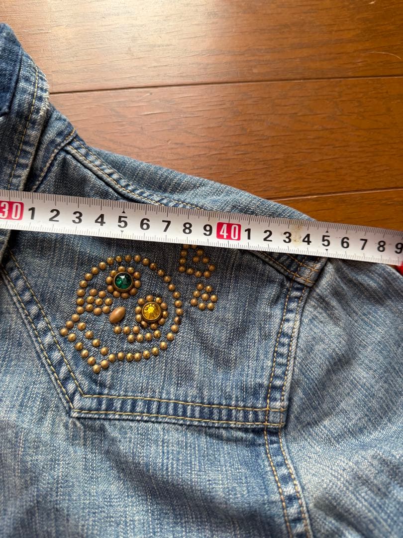 ち*ち様 レミレリーフ　スタッズ　ヴィンテージ加工　ウエスタンデニムシャツ　イン