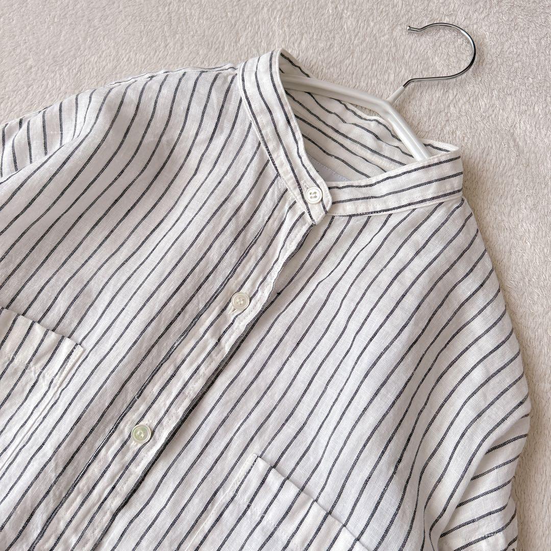 美品✨フレームワーク✨人気　フレンチリネンドロストシャツ　バンドカラー　羽織り