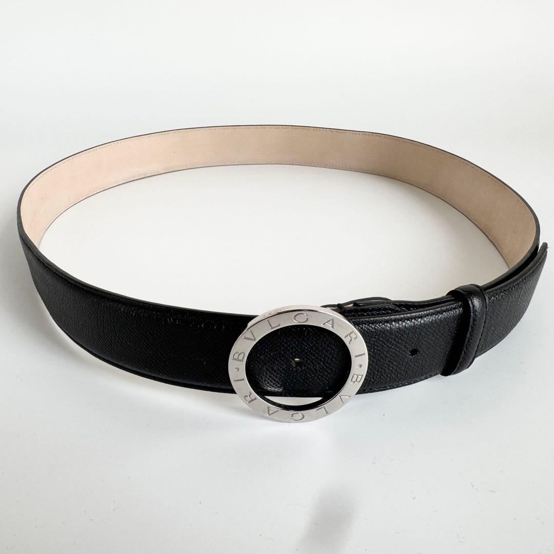 【極美品】BVLGARI サークルロゴ シルバー ベルト レザー ブラック