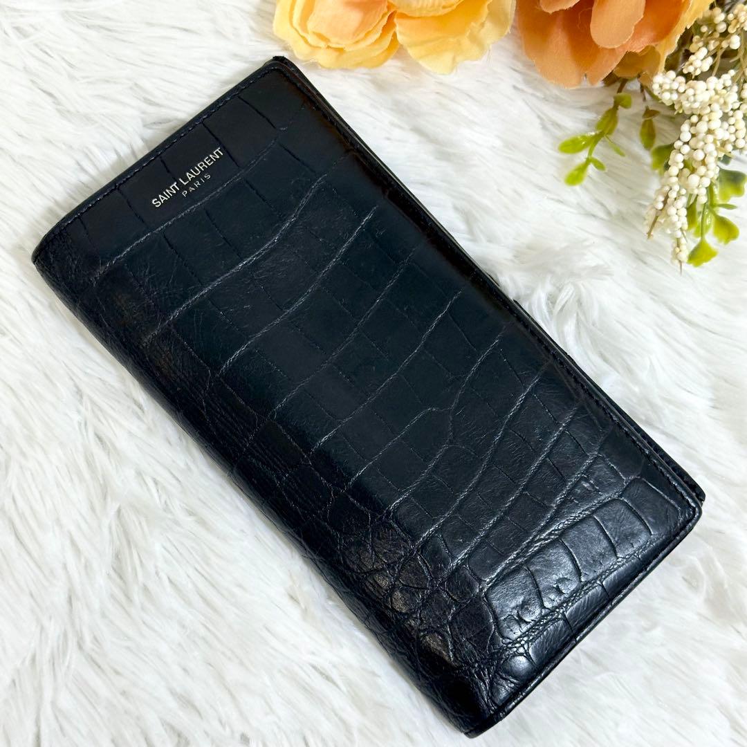美品✨️SAINT LAURENTサンローラン クロコ型押し 長財布 ブラック