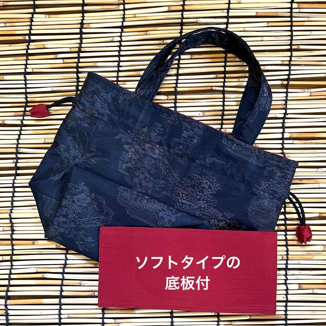 大島紬リメイク＊手作りおしゃれ日傘とお揃い巾着トート＊濃紺 花柄