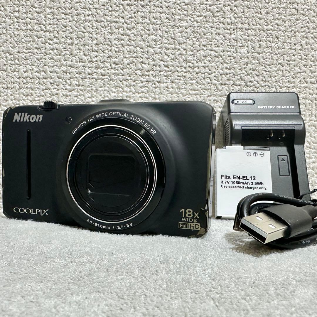 動作品 バッテリー充電器付き✨️COOLPIX S9300 コンデジ　ブラック　黒