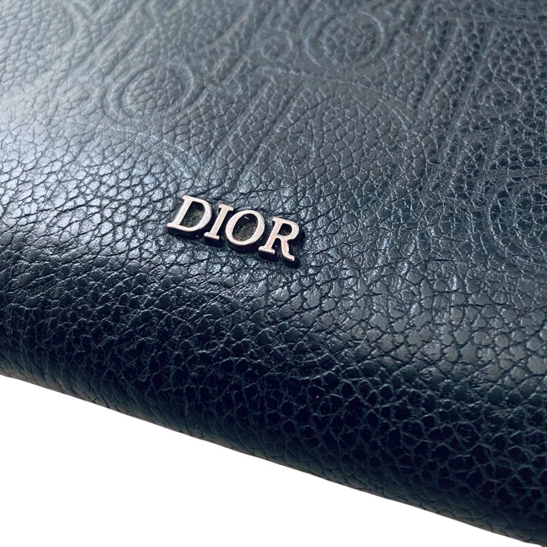 CHRISTIAN DIOR【美品】エンボス加工レザー ラウンドジップ 長財布