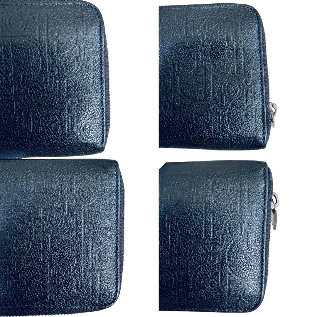 CHRISTIAN DIOR【美品】エンボス加工レザー ラウンドジップ 長財布