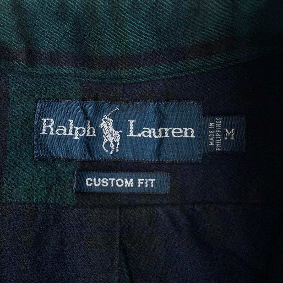 90s ラルフローレン ブラックウォッチ フランネルチェックシャツ 刺繍ロゴ M