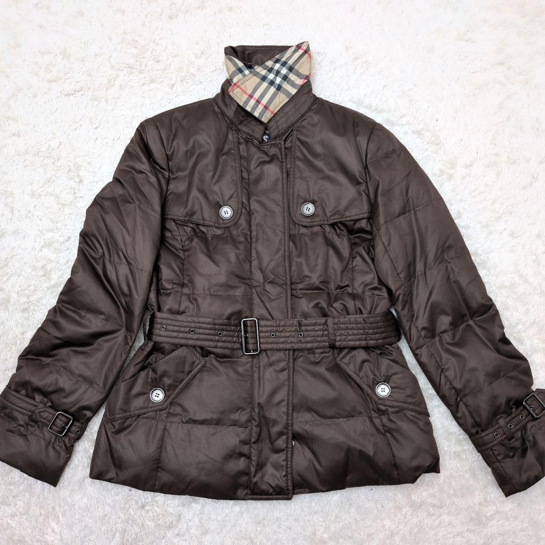 【極美品 L相当】バーバリー　ダウンジャケット　ノバチェック　ベルト　ブラウン