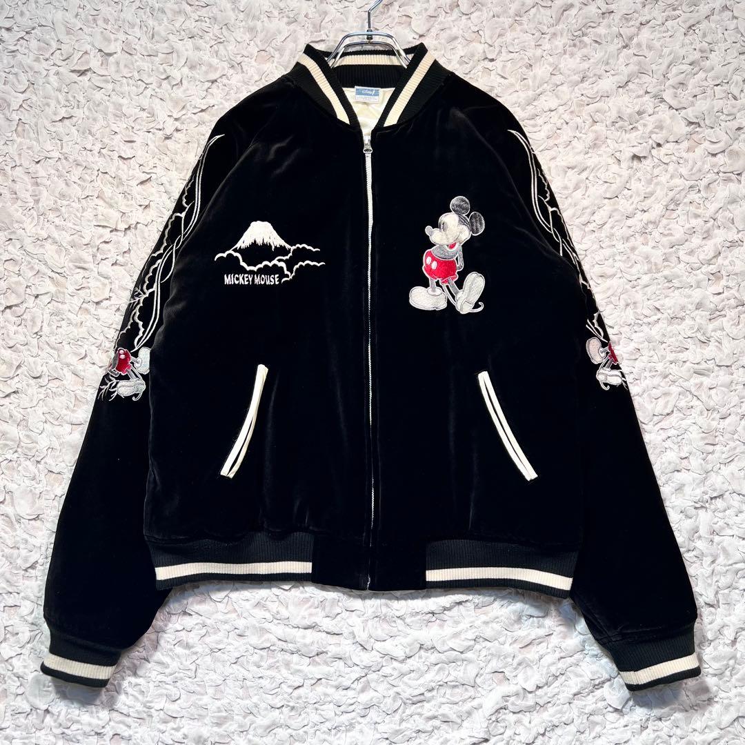『激レア』　Disney スカジャン　ベロア　刺繍　希少　ブラック　【L】