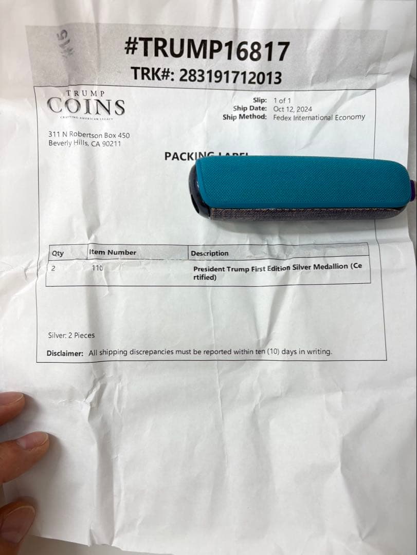 ①超激レア 2024年 ドナルドトランプ 大統領当選記念硬貨 1オンス 純銀