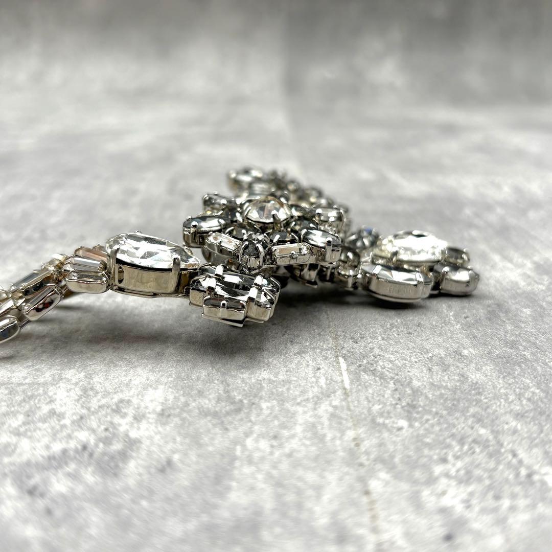 極希少✨MaxMara クリスタルビジュー 大ぶり ブローチ シルバー チェーン