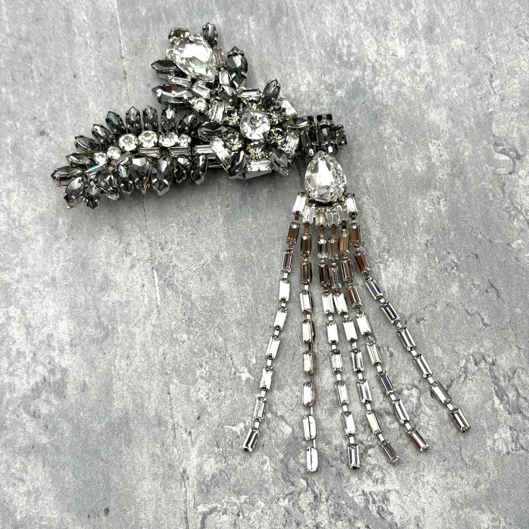 極希少✨MaxMara クリスタルビジュー 大ぶり ブローチ シルバー チェーン