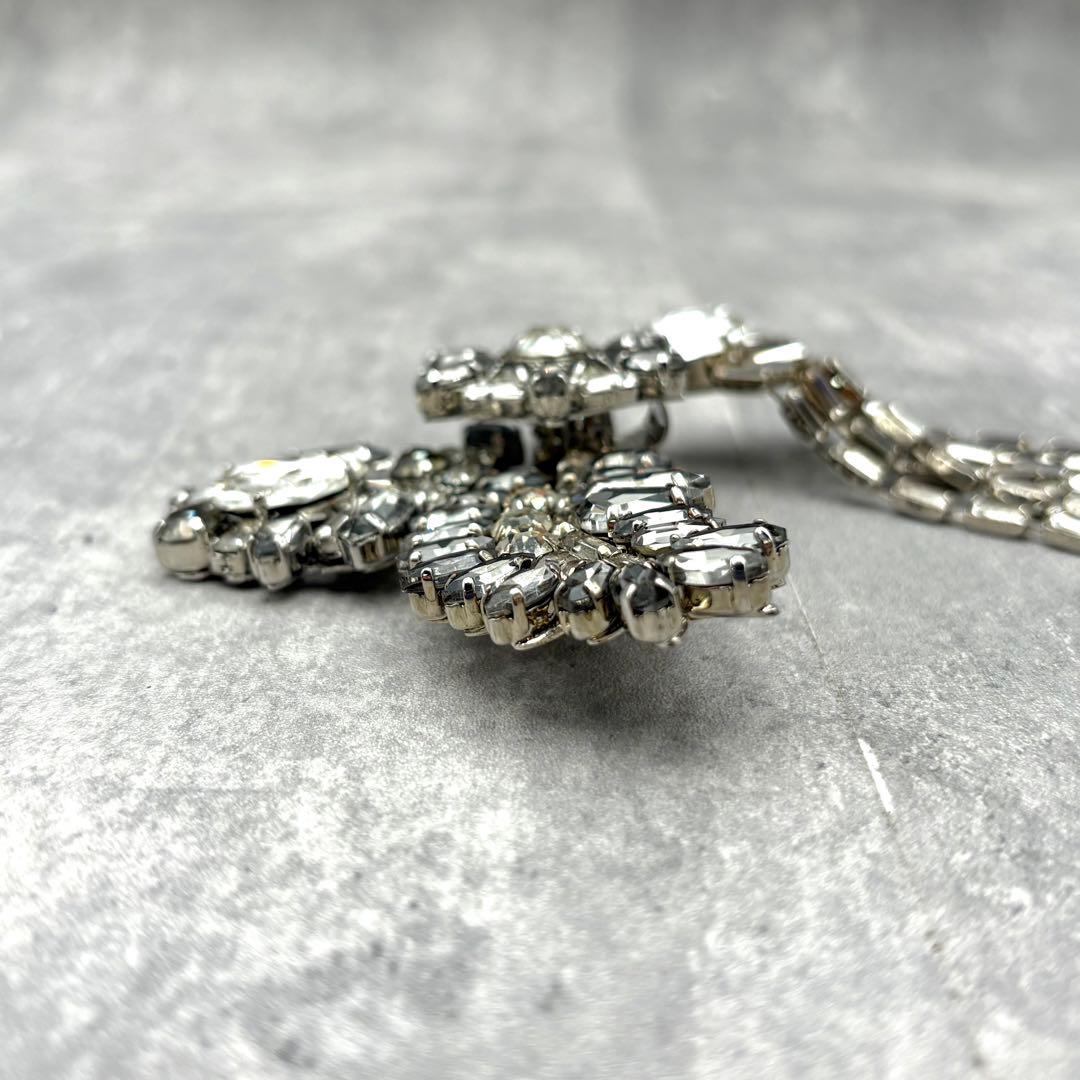 極希少✨MaxMara クリスタルビジュー 大ぶり ブローチ シルバー チェーン