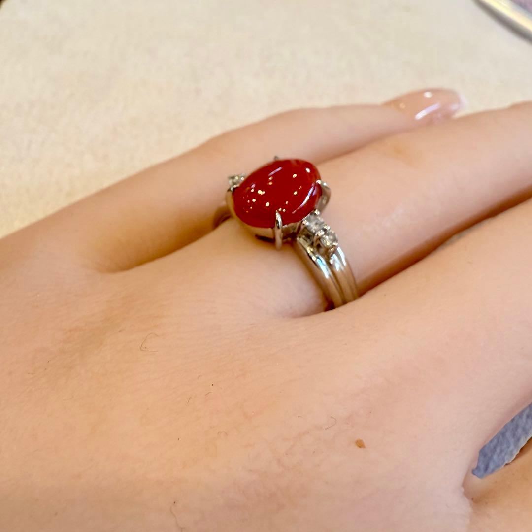 Pt900 血赤珊瑚1.73ct ダイヤ0.11ct リング 新品 13号