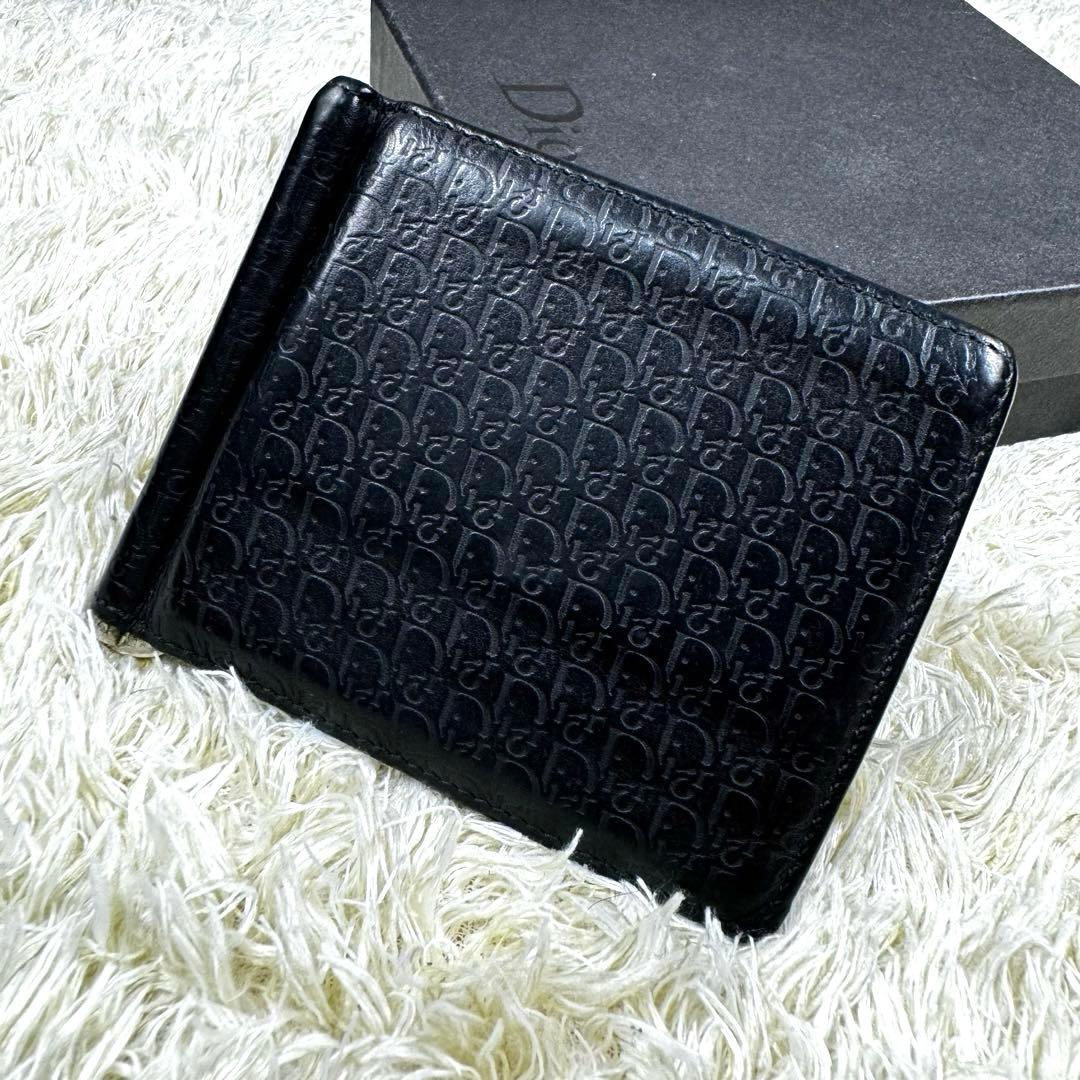 希少✨クリスチャンディオール　マネークリップ　ジャカードオブリーク　レザー　黒