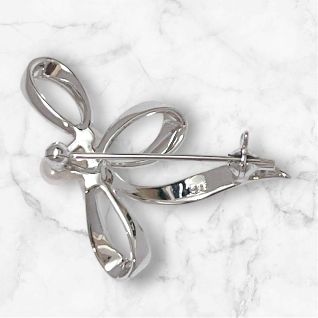 【未使用】MIKIMOTO パールブローチ リボン あこや真珠 刻印あり