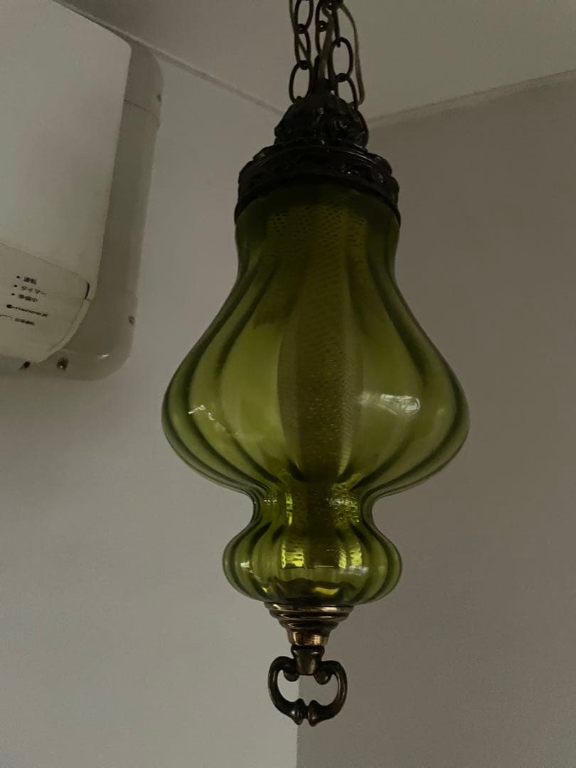 ヴィンテージ風 緑色ガラス ペンダントライト 約40cm