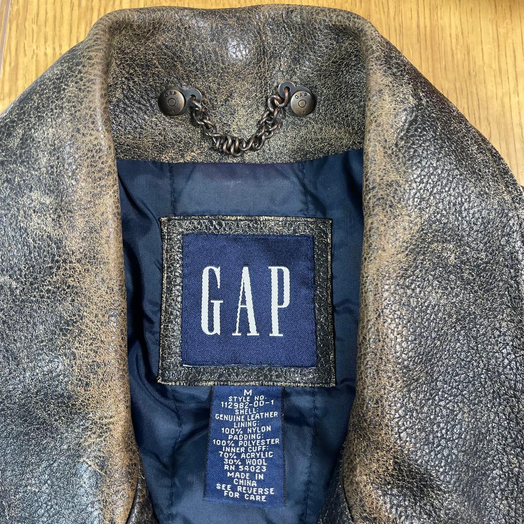 Old Gap 紺タグ レザージャケット ビンテージ加工 Mサイズ
